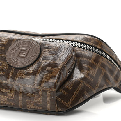 Fendi Glazed Fabric Vitello Century FF 1974 Stamp Patch Mens Pocket Belt Bag Mogano Panna Black 10 of 10