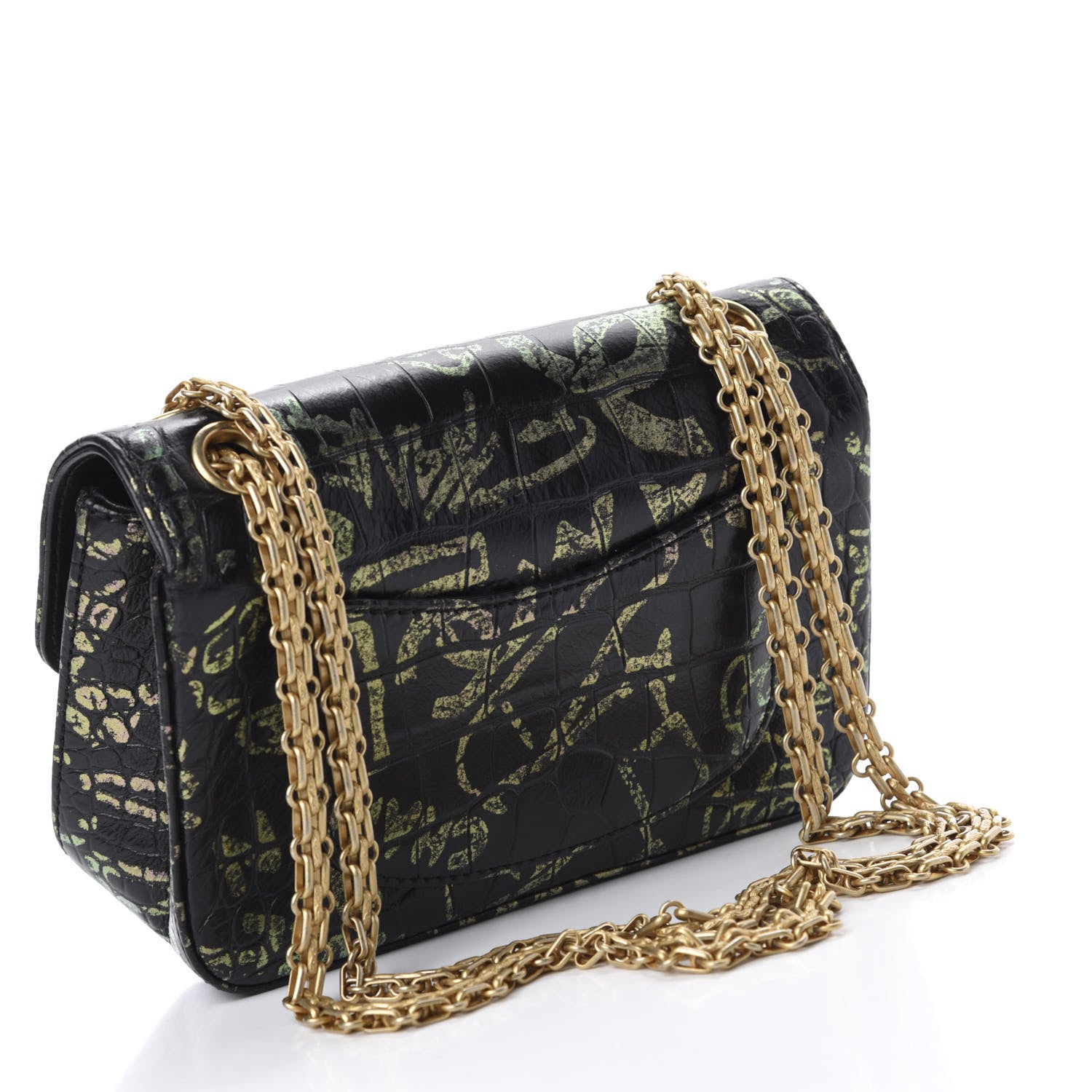 Chanel Calfskin Crocodile Embossed Graffiti 2.55 Mini Cocodile Reissue Flap Black Pink 3 of 11
