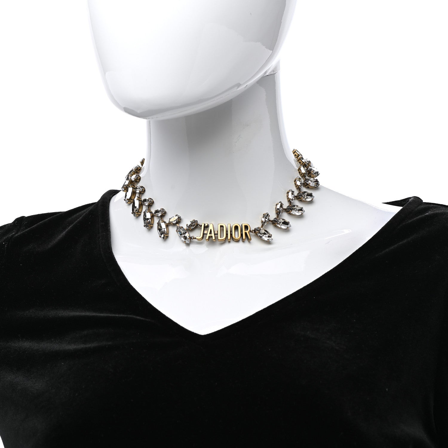 Christian Dior Metal Crystal J'Adior Laurier Choker Necklace Antique Gold 2 of 5