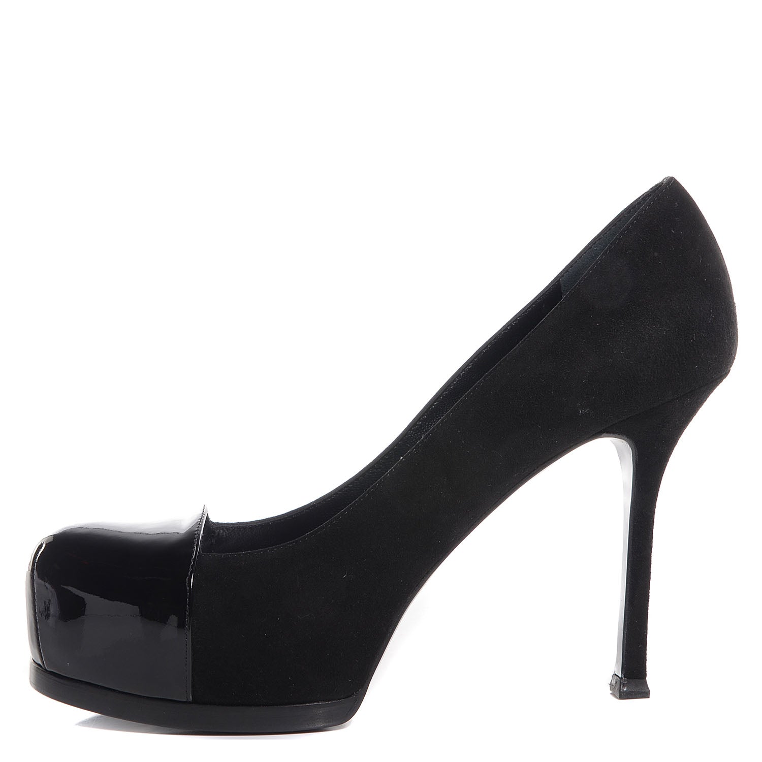 Saint Laurent Suede Patent Leather Tribtoo 80 Cap Toe Pumps 37.5 Black 1 of 7