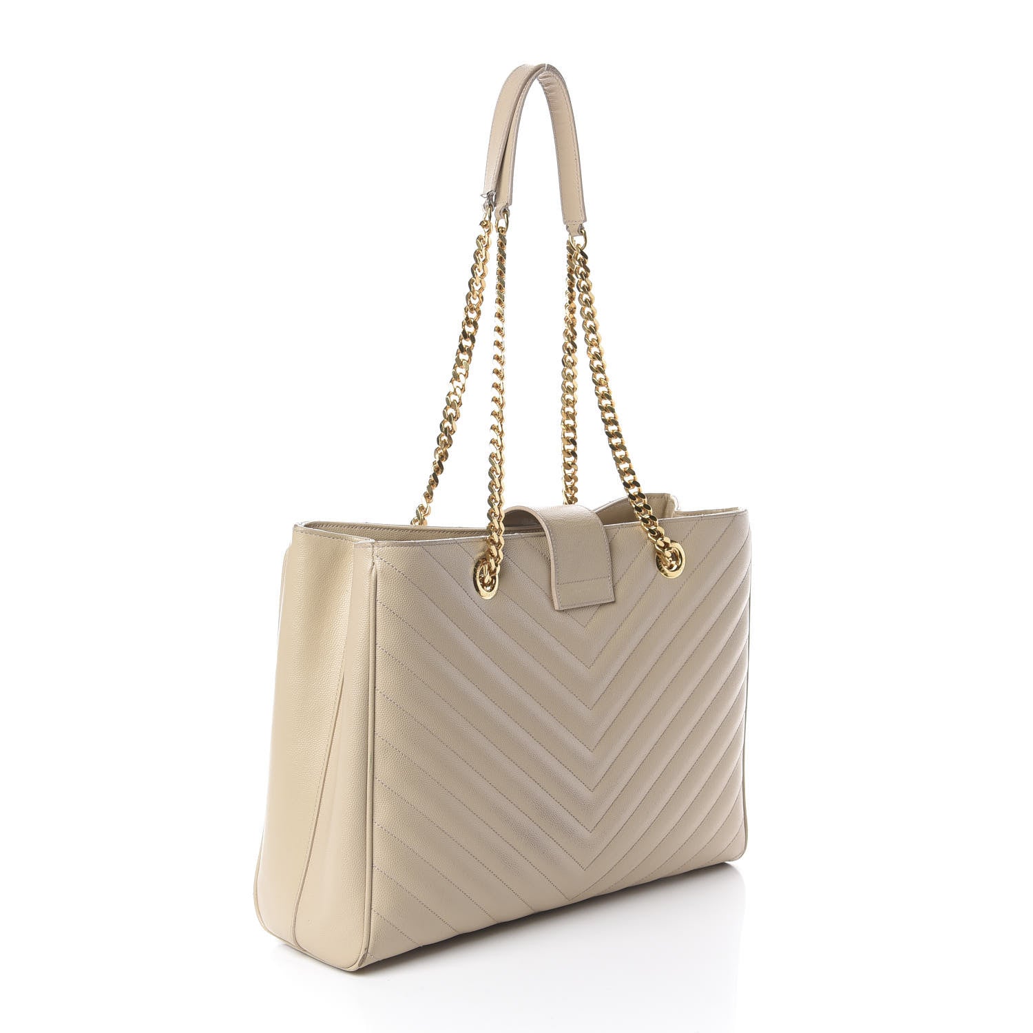 Saint Laurent Grain De Poudre Matelasse Chevron Monogram Shopping Bag Nude Powder 2 of 8