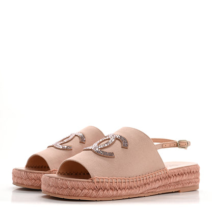 Chanel Canvas Strass CC Espadrille Slingback Sandals 39 Pink 4 of 10