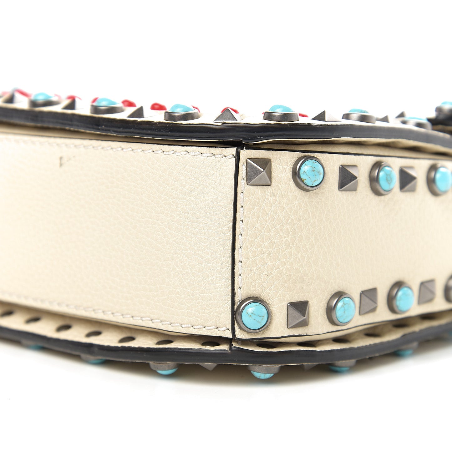 Calfskin Embroidered Medium Guitar Strap Rockstud Rolling Flap Saddle Bag