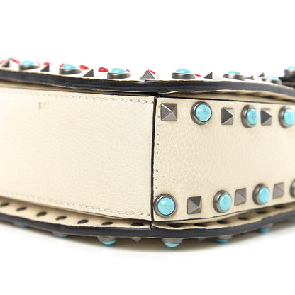 Valentino Garavani Calfskin Embroidered Medium Guitar Strap Rockstud Rolling Flap Saddle Bag 7 of 10