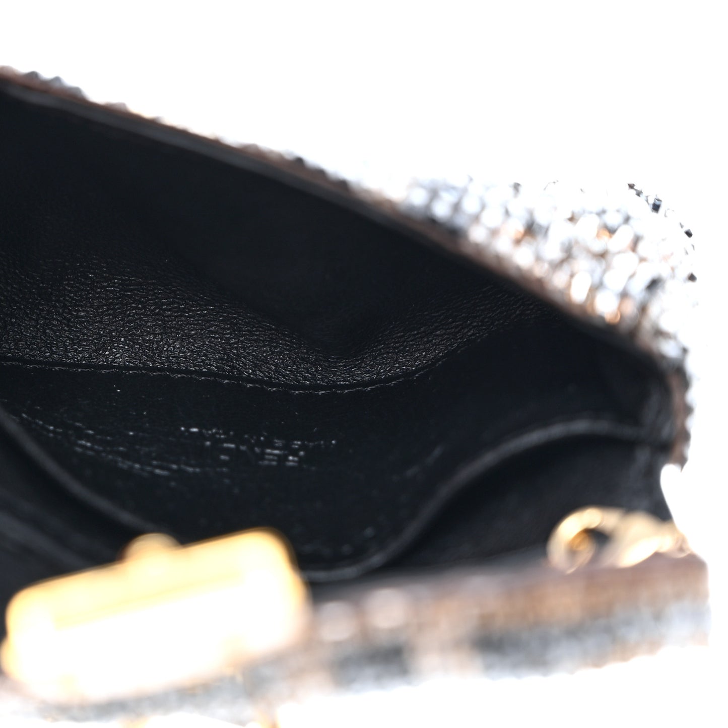 Crystal Vitello King FF Beaded Nano Baguette Charm Moro Black