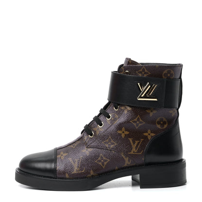 Louis Vuitton Calfskin Monogram Wonderland Flat Ranger Boots 40 Black 1 of 10