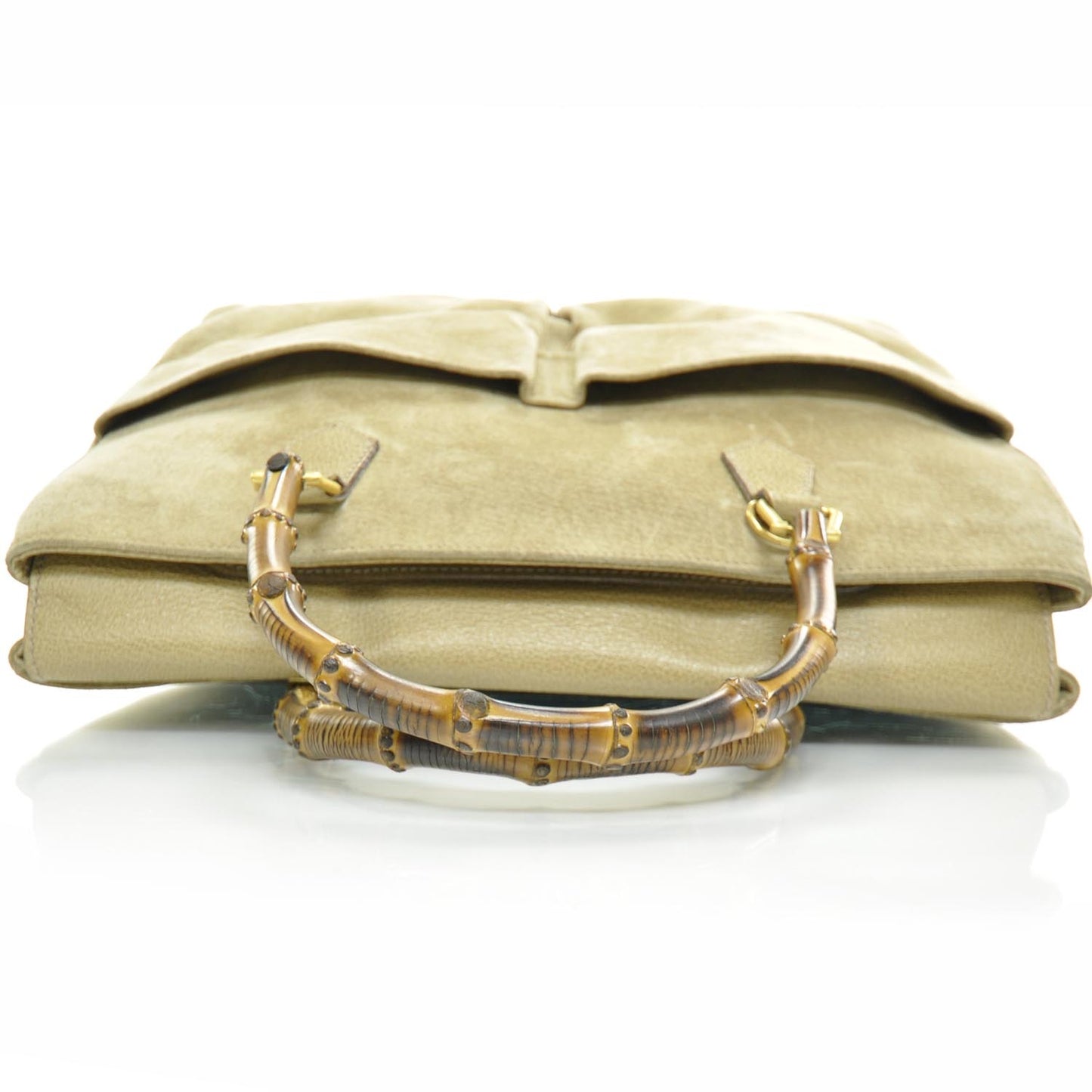 Suede Bamboo Handle Tote Beige