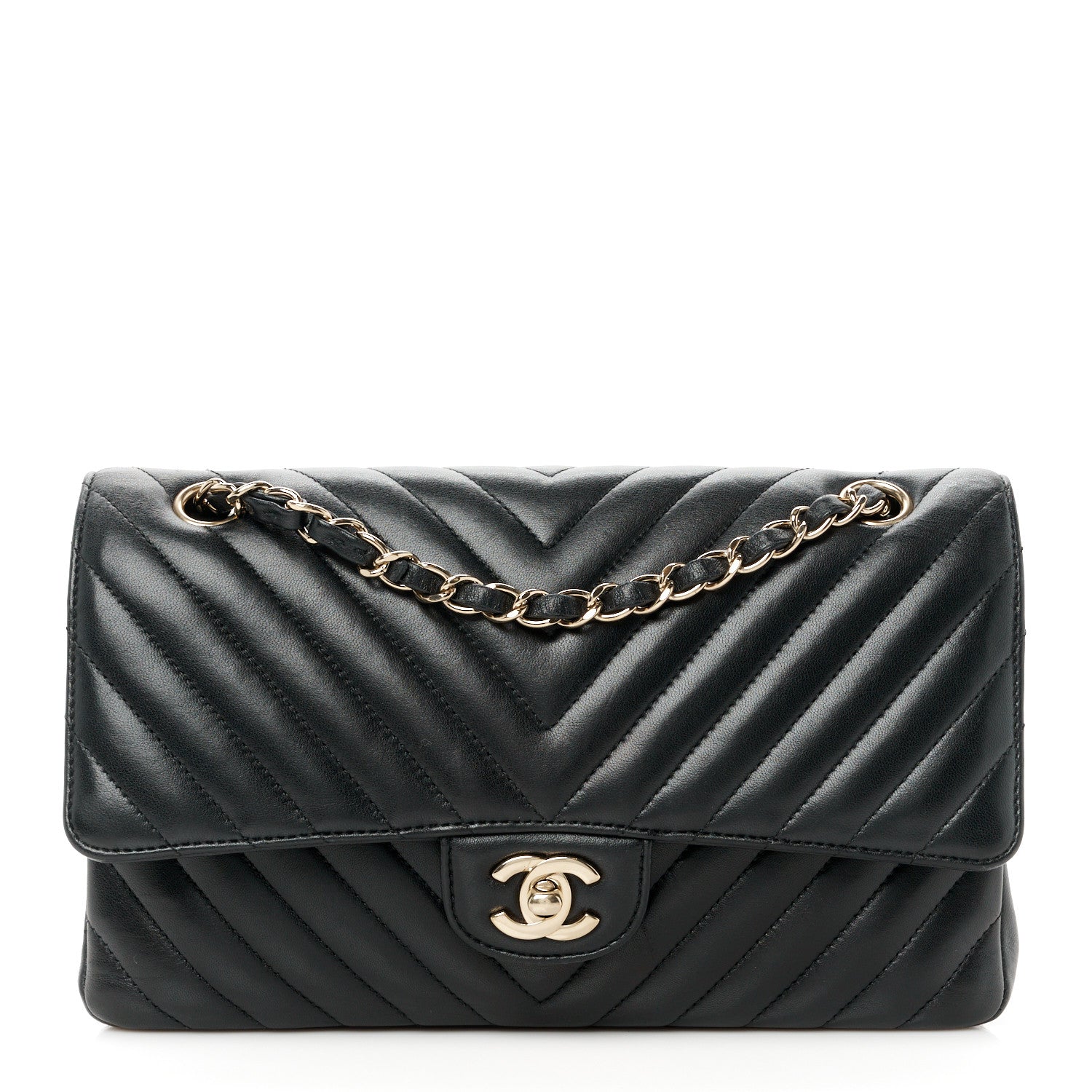 Chanel Lambskin Chevron Quilted Medium Double Flap Black 1 of 11