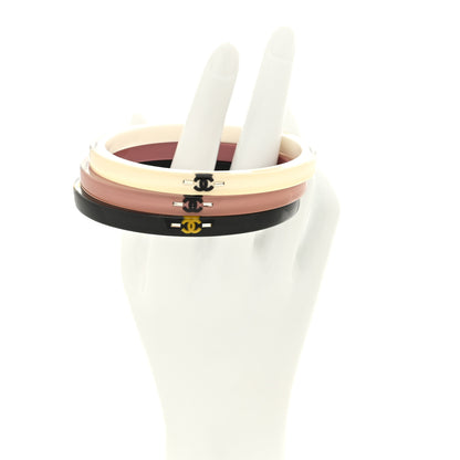 Chanel Resin CC Bangle Bracelet Set of 3 White Pink Black 2 of 5