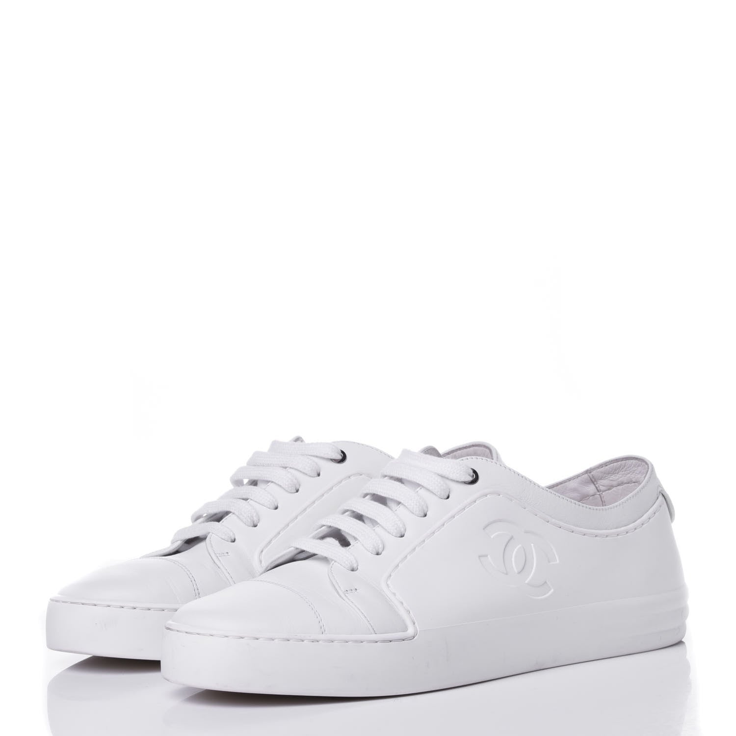Chanel Calfskin Gum Womens CC Sneakers 39 White 3 of 11