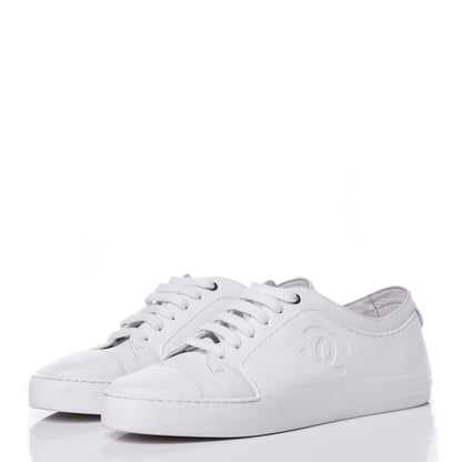 Chanel Calfskin Gum Womens CC Sneakers 39 White 3 of 11