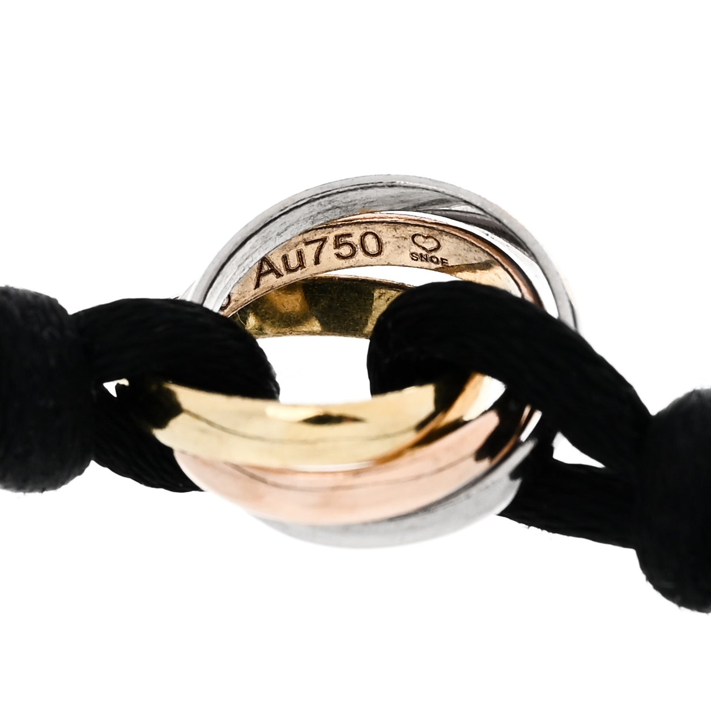 18K Pink Yellow White Gold Trinity Adjustable Cord Bracelet Black