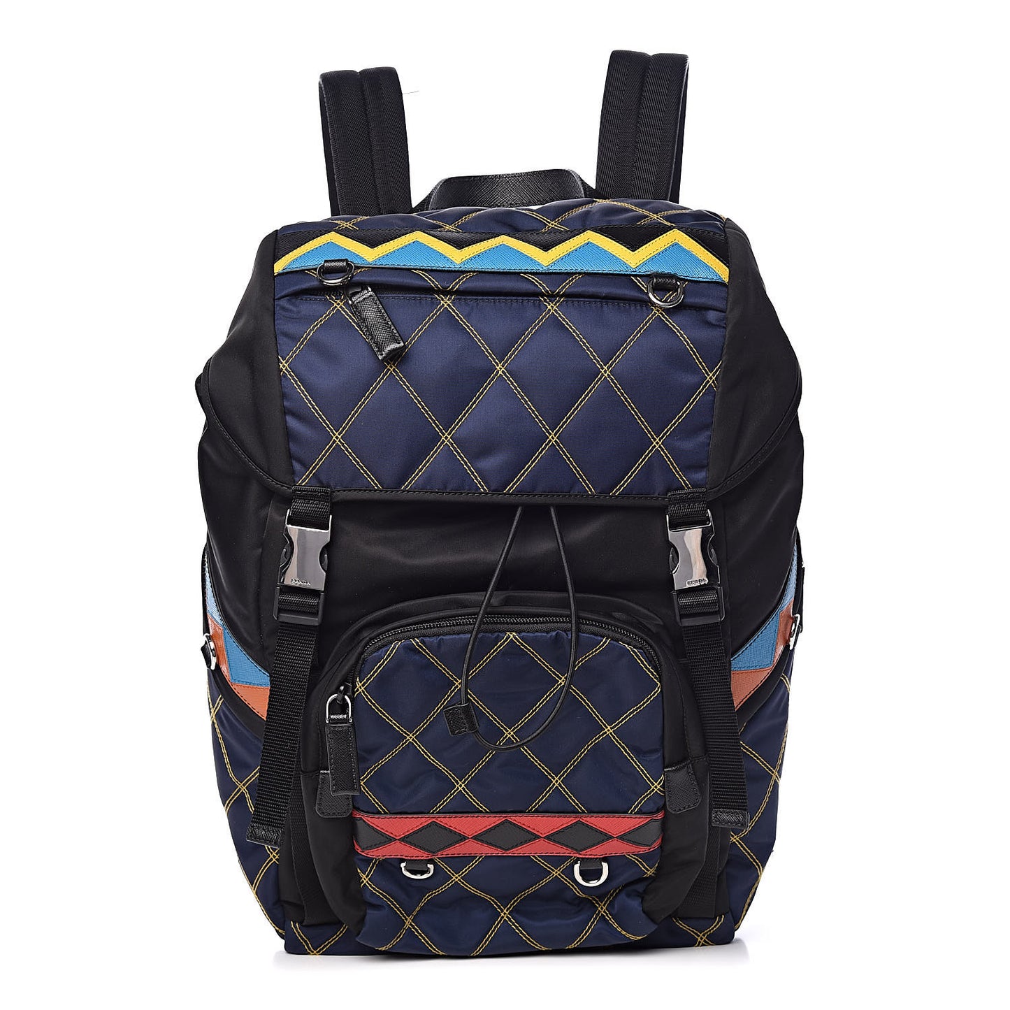 Tessuto Nylon Impunturato Double Buckle Backpack Baltico Black