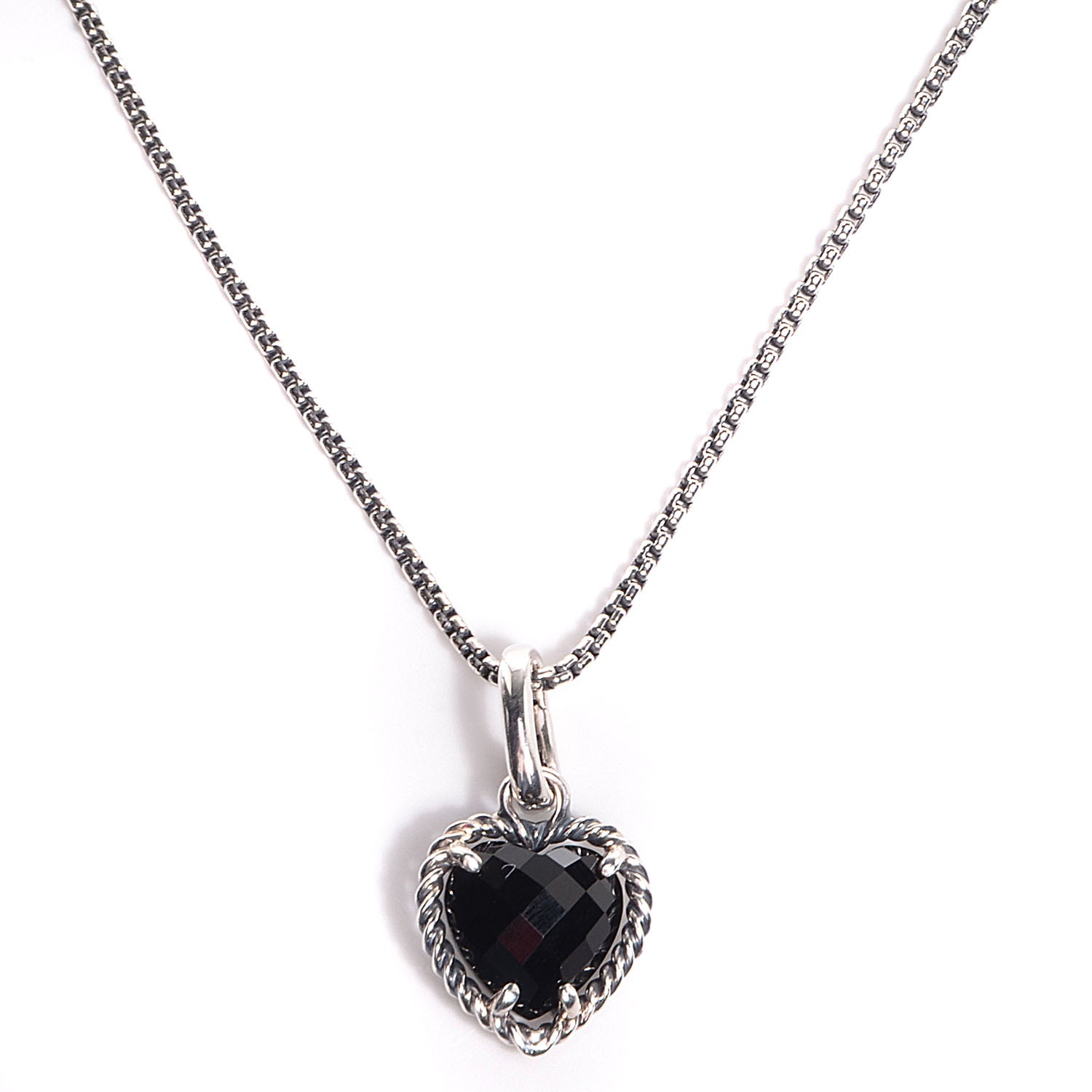 David Yurman Sterling Silver Black Onyx Diamond Heart Necklace 1 of 7