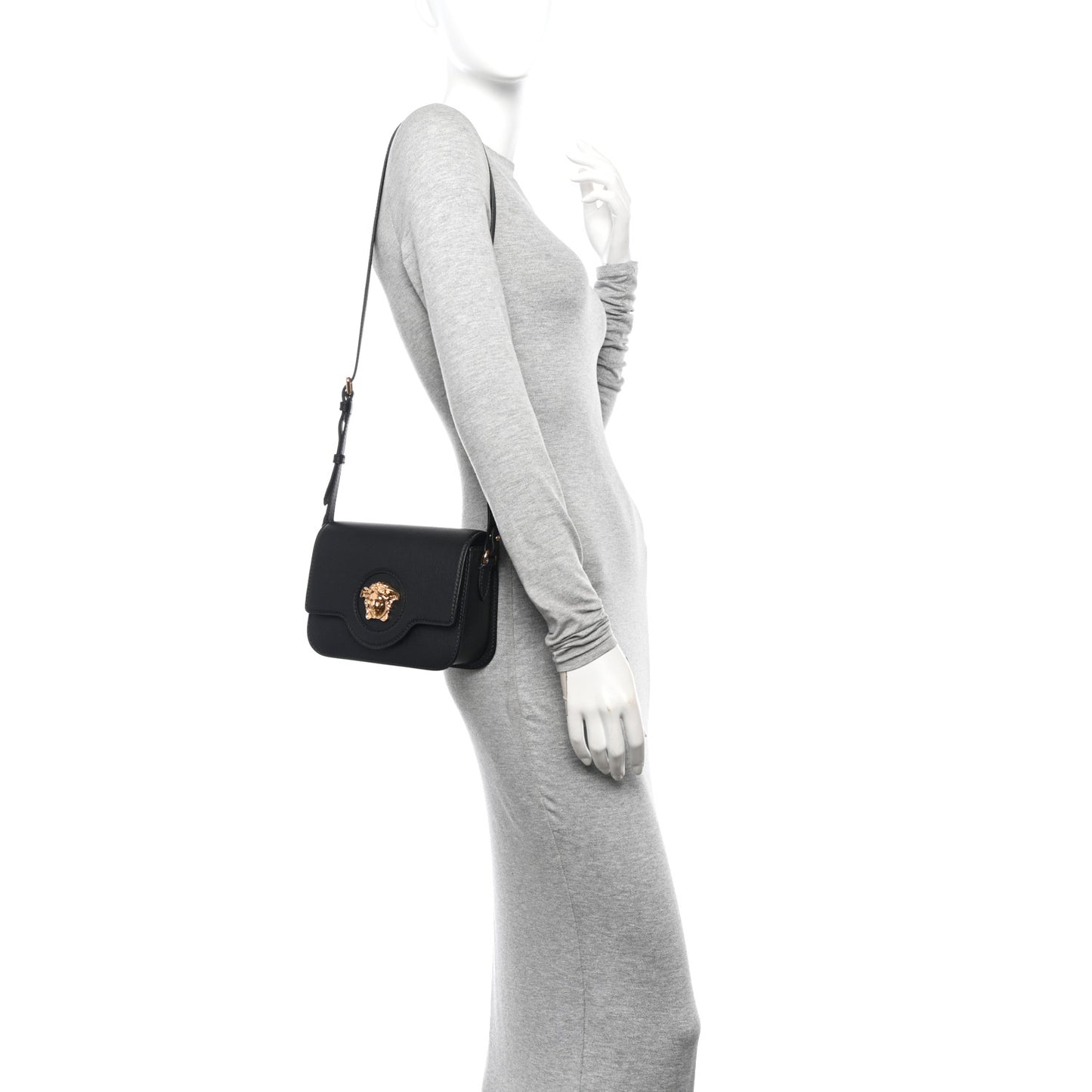 Grained Calfskin La Medusa Flap Shoulder Bag  Black
