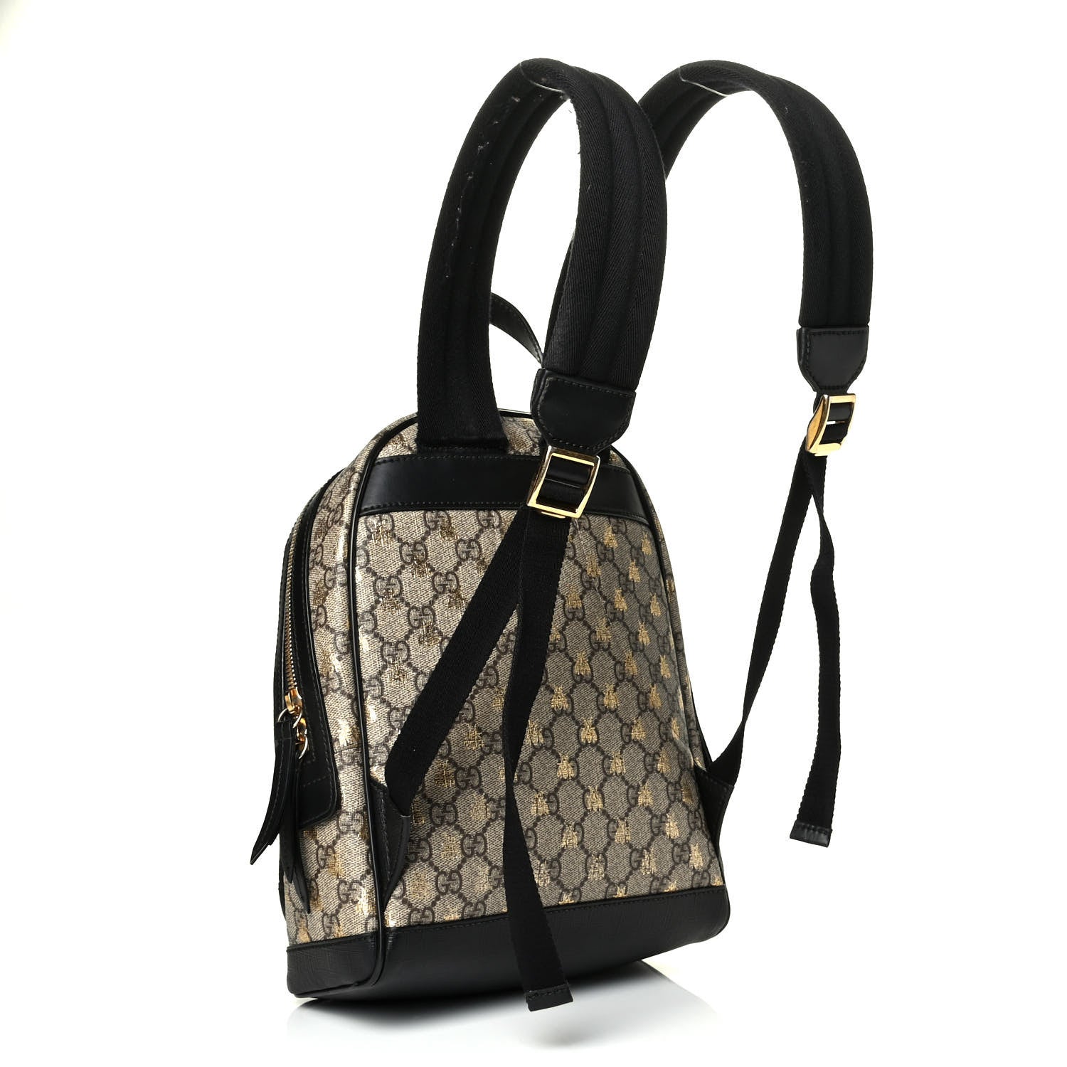 Gucci GG Supreme Monogram Bees Print Small Day Backpack Beige Oro Black 2 of 5