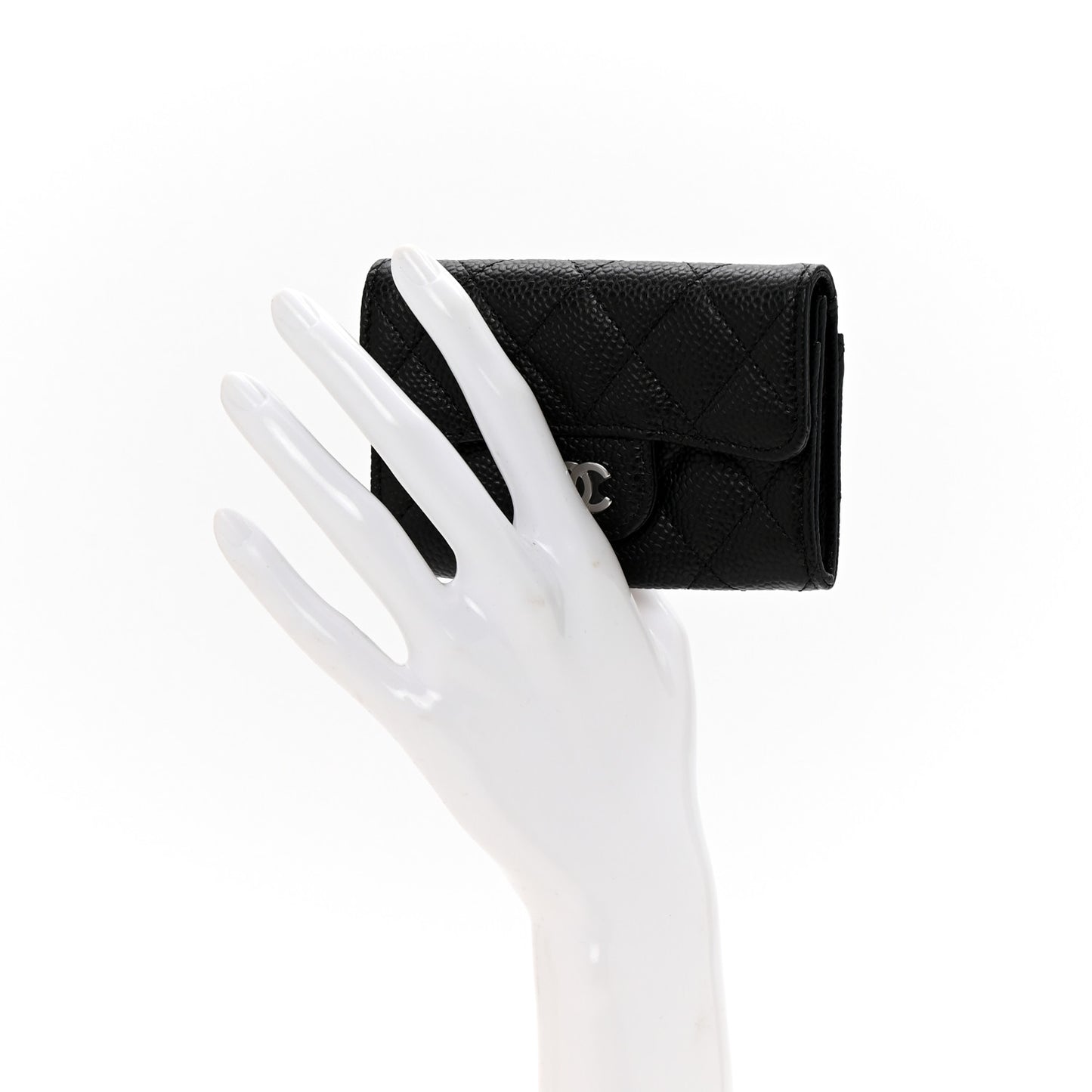 Caviar Quilted Flap Card Holder Wallet Black