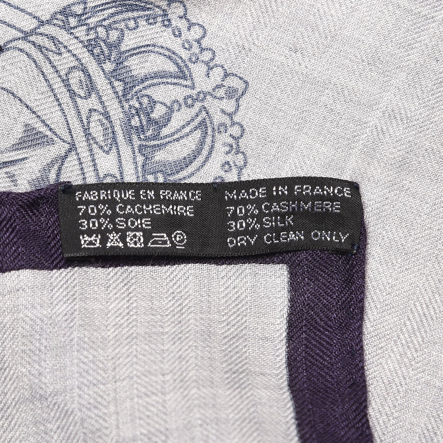 Cashmere Silk Cavalcadour Shawl 140 Gris Chine Juane Marine