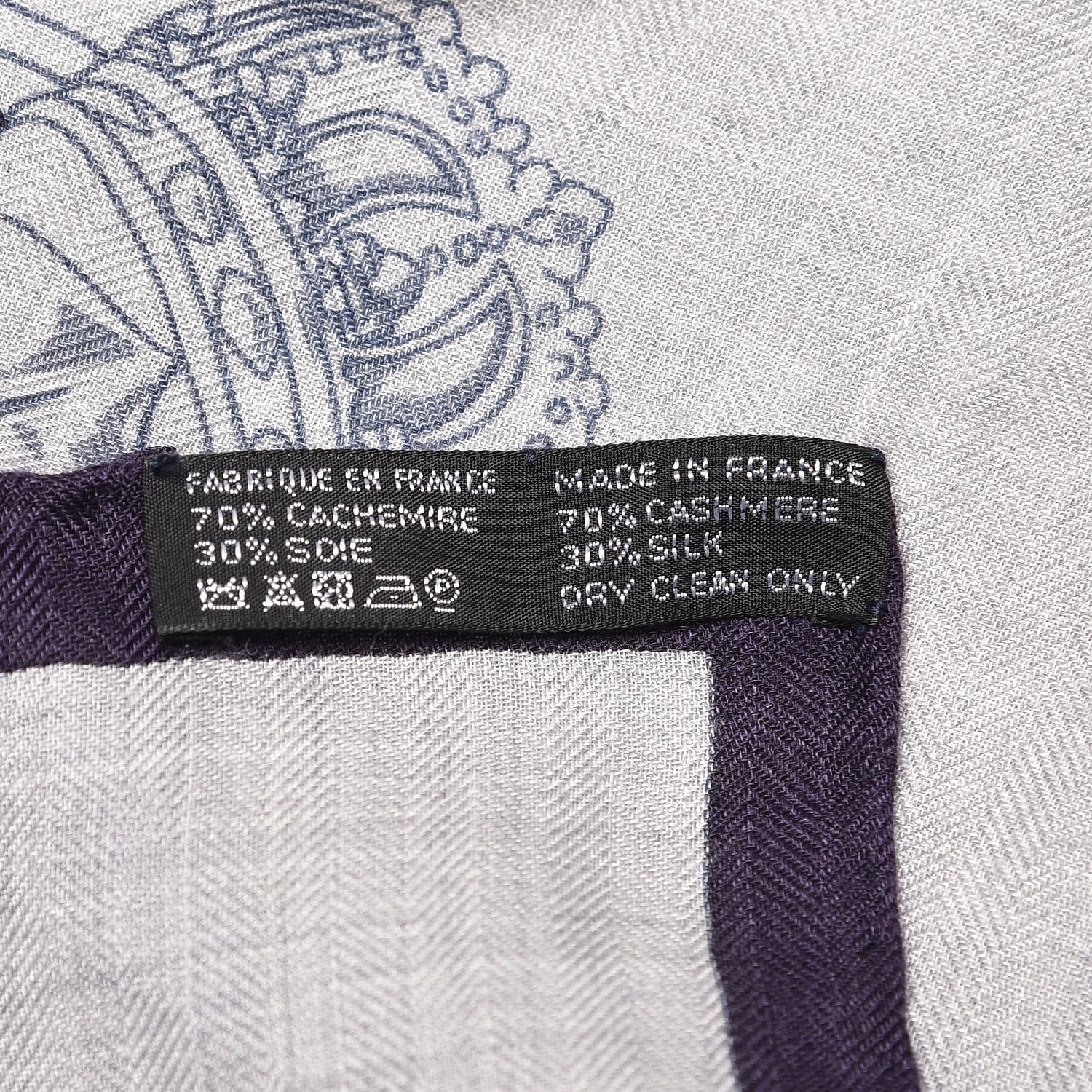 Hermes Cashmere Silk Cavalcadour Shawl 140 Gris Chine Juane Marine 6 of 6