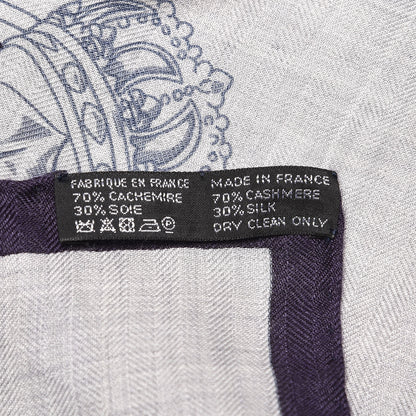 Hermes Cashmere Silk Cavalcadour Shawl 140 Gris Chine Juane Marine 6 of 6