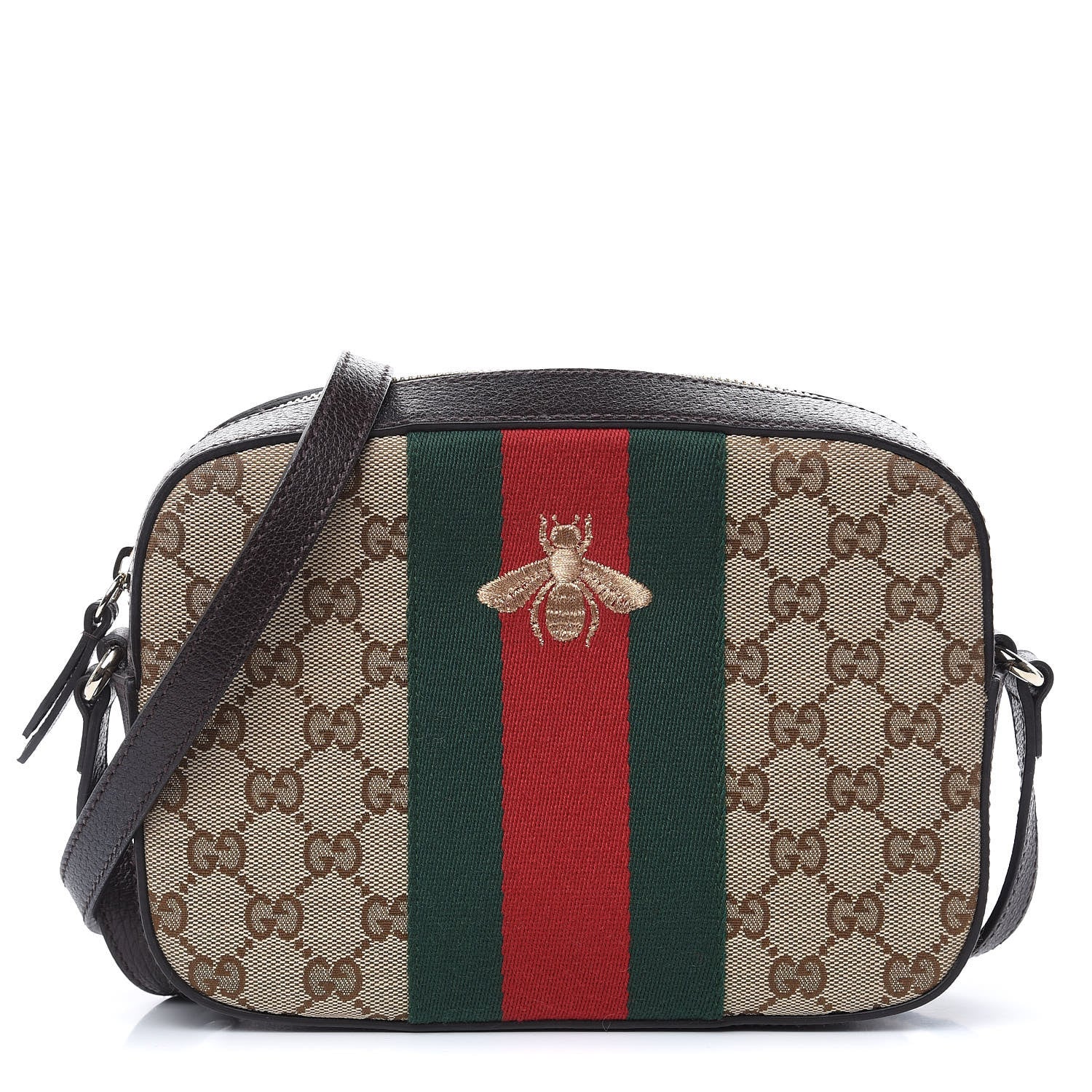 Gucci GG Supreme Monogram Web Small Webby Bee Shoulder Bag Dark Brown 1 of 11