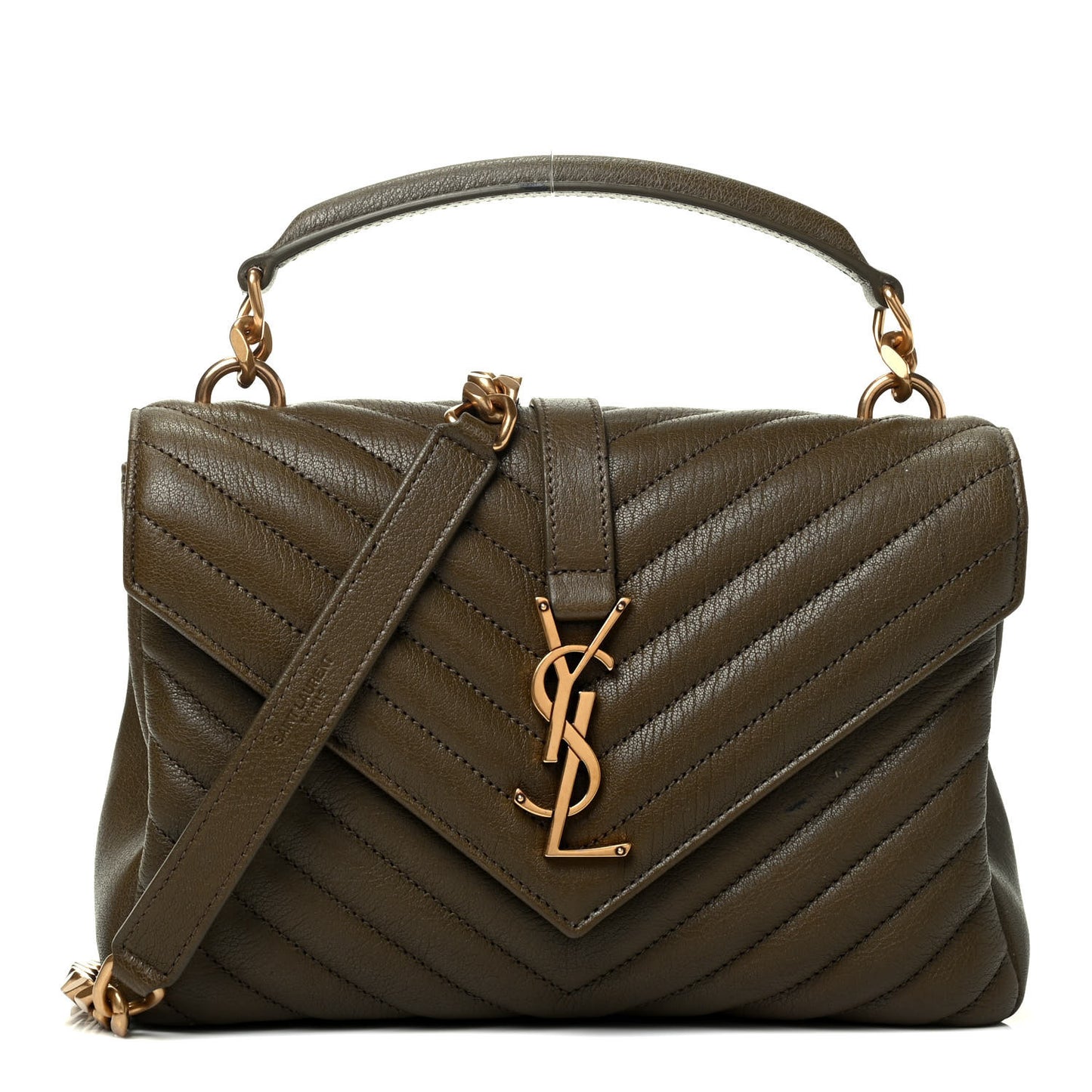 Sheepskin Matelasse Chevron Monogram Medium College Bag Military Olive