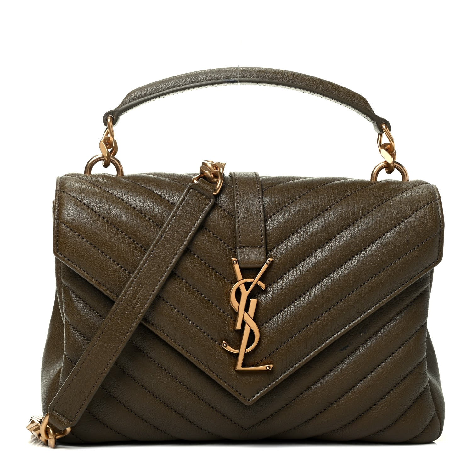 Saint Laurent Sheepskin Matelasse Chevron Monogram Medium College Bag Military Olive 1 of 4