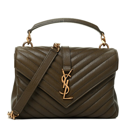 Saint Laurent Sheepskin Matelasse Chevron Monogram Medium College Bag Military Olive 1 of 4