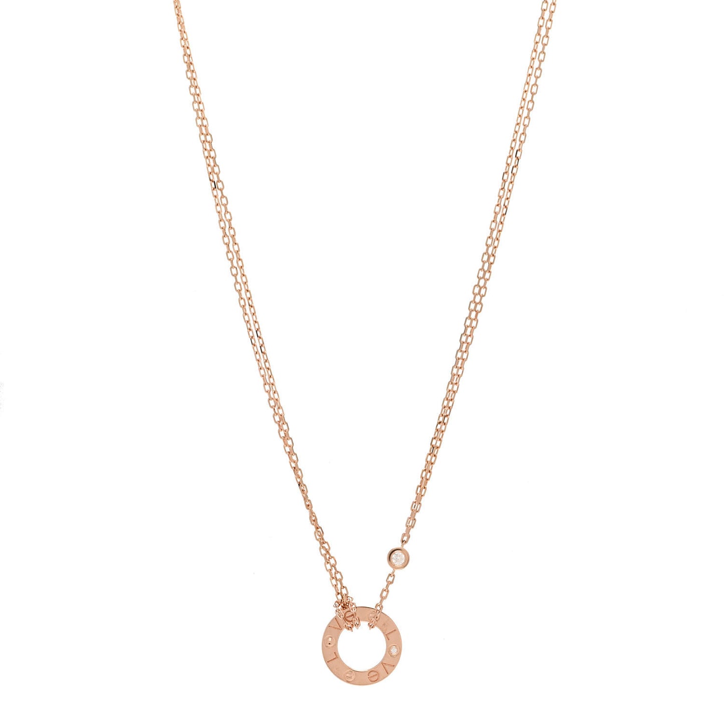 18K Pink Gold 2 Diamond LOVE Necklace