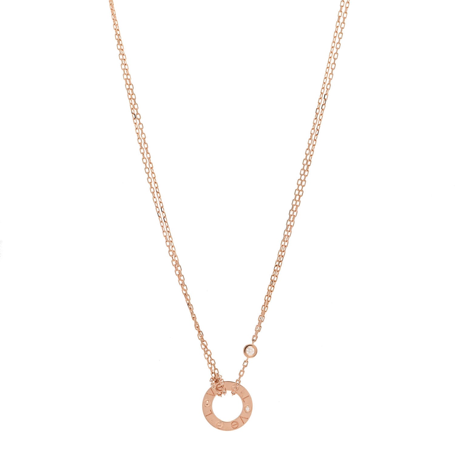 Cartier 18K Pink Gold 2 Diamond LOVE Necklace 1 of 4