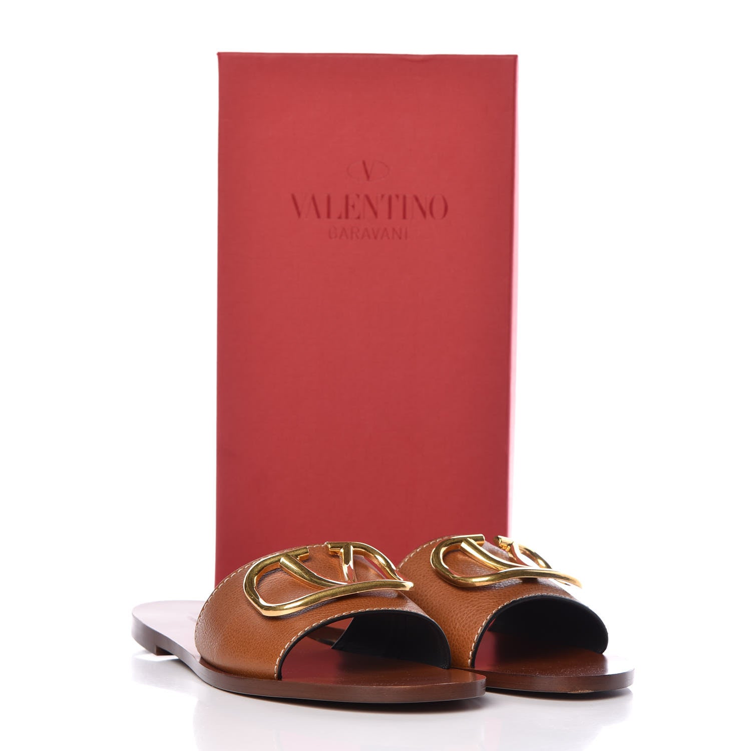 Valentino Garavani Grainy Cowhide Vlogo Flat Slide Sandals 39 Cuoio 10 of 10