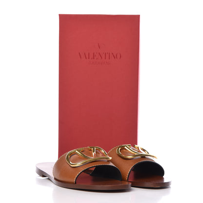 Valentino Garavani Grainy Cowhide Vlogo Flat Slide Sandals 39 Cuoio 10 of 10