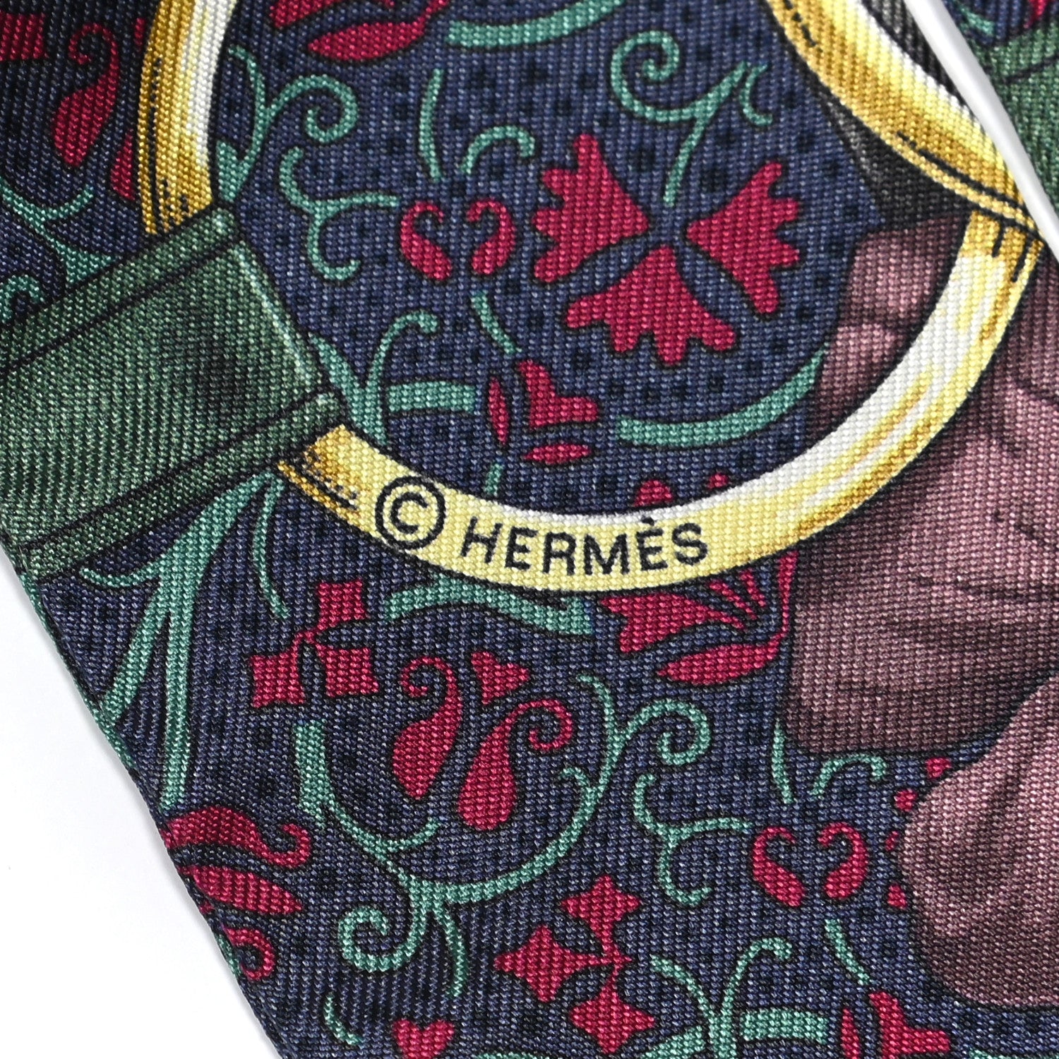 Hermes Silk Grand Manege Fleuri Twilly Vert Loden Corail Jaune Pale 5 of 5
