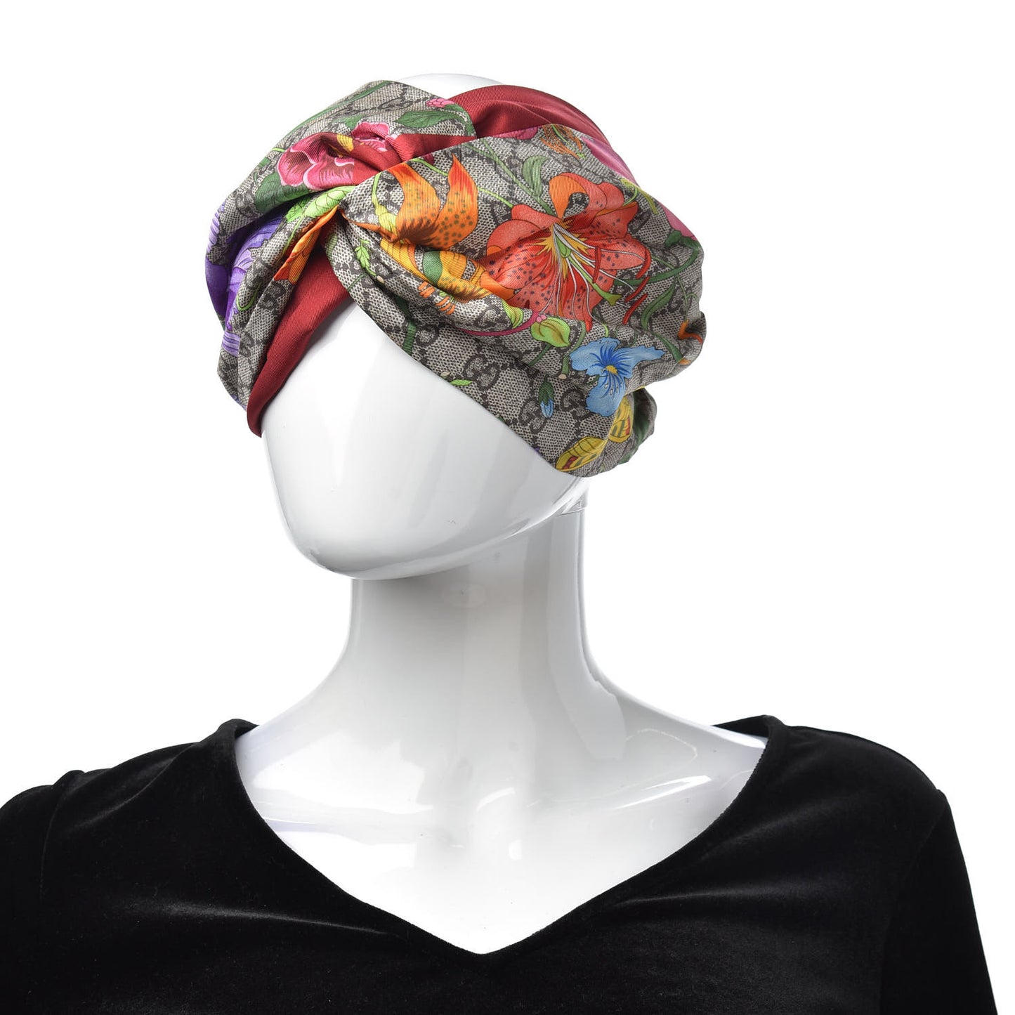 Silk Monogram Flora Print Headband M Red