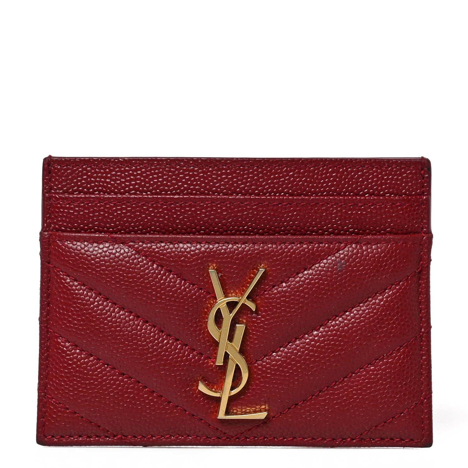 Saint Laurent Grain De Poudre Matelasse Chevron Monogram Credit Card Case Opyum Red 1 of 7
