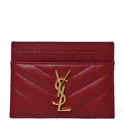 Saint Laurent Grain De Poudre Matelasse Chevron Monogram Credit Card Case Opyum Red 1 of 7