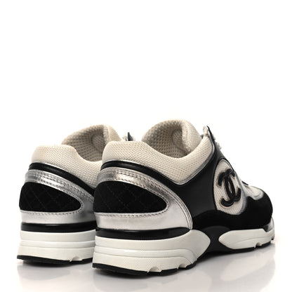 Chanel Mesh Suede Calfskin Grained Calfskin Womens CC Sneakers 35 Black White 4 of 11