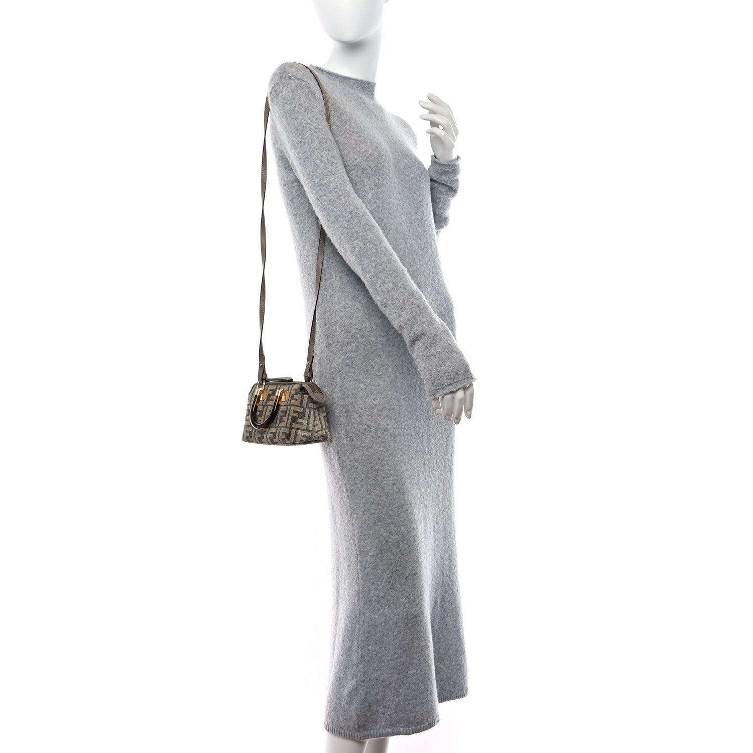 Fendi Chenille Vitello King Plexiglass FF Mini By The Way Top Handle Boston Bag Tortora Nuvola 2 of 9