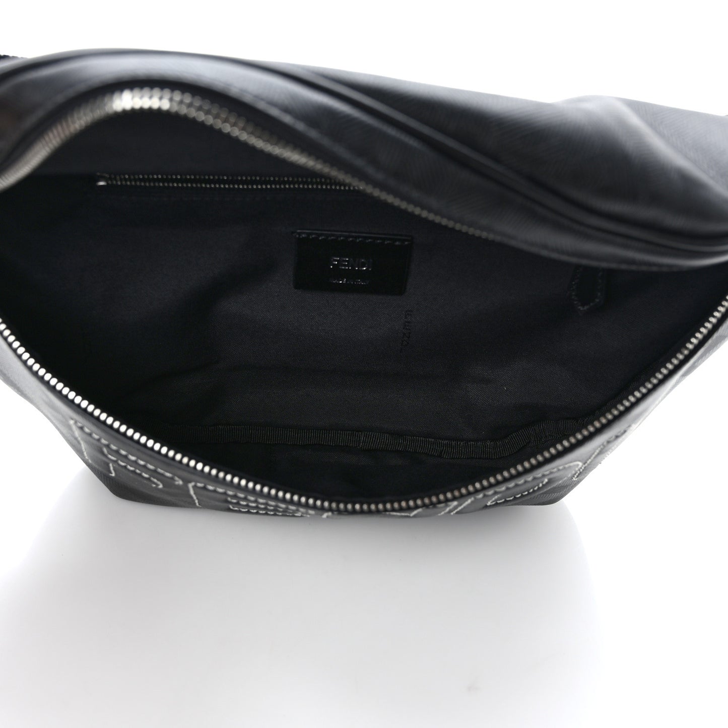 Vitello Cover FF Lines Logo Embossed Stitched Belt Bag Black