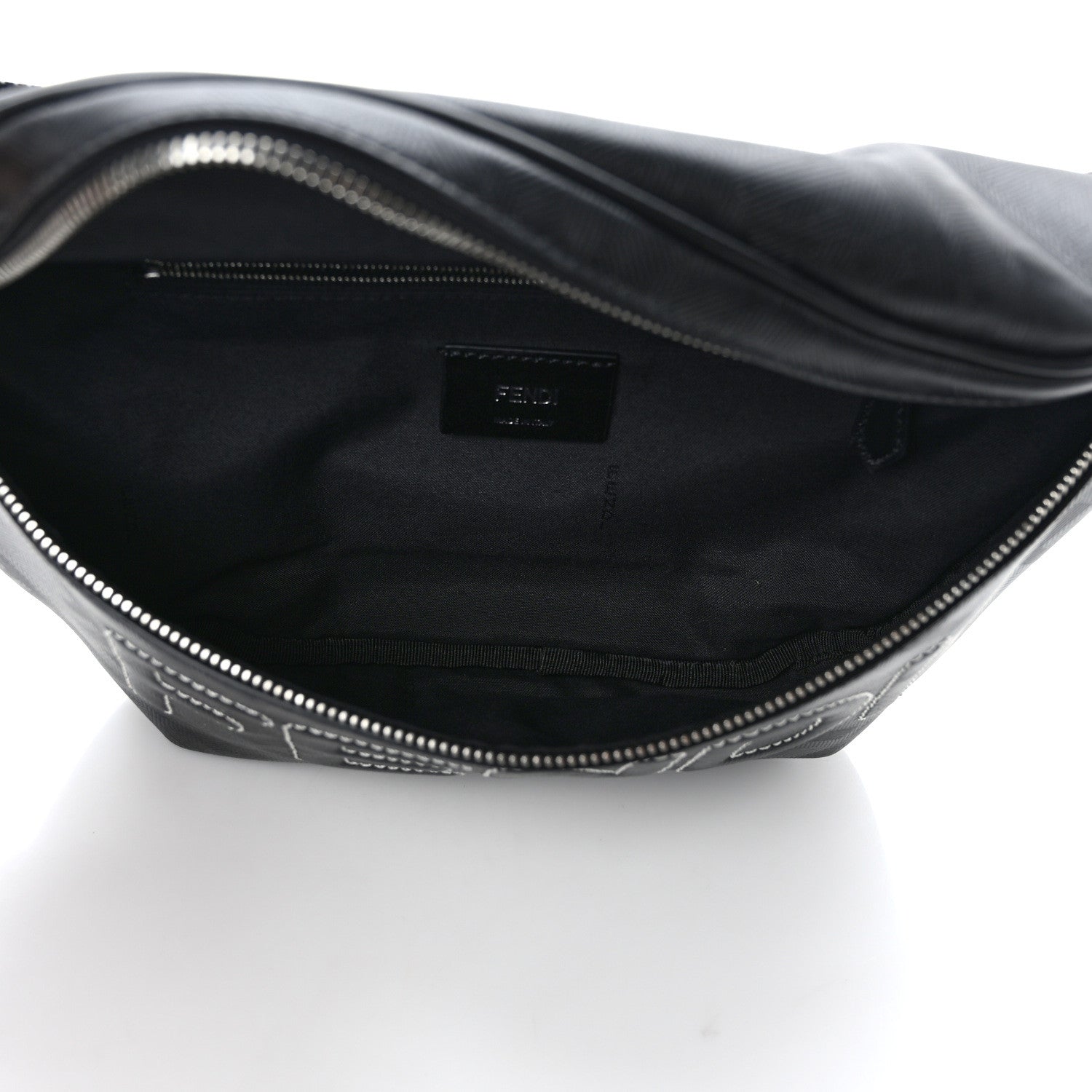 Fendi Vitello Cover FF Lines Logo Embossed Stitched Belt Bag Black 5 of 9