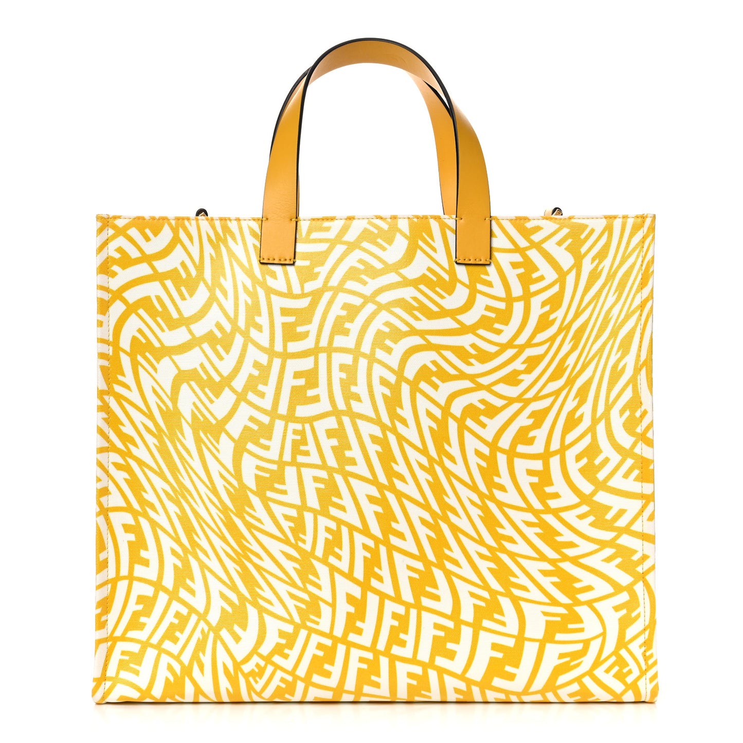 X SARAH COLEMAN Glazed Canvas Vitello King FF Vertigo Shopping Tote Bag Mimosa White