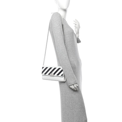 Off-White Saffiano Striped Diag Binder Clip Flap Wallet On Chain White Black 2 of 10