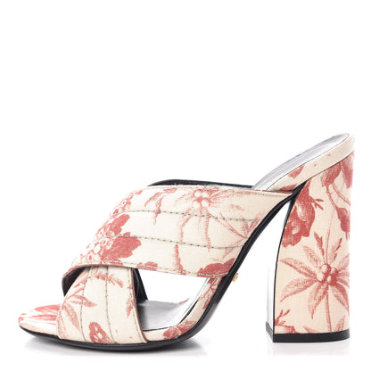 Gucci Fabric Herbarium Print Webby Crossover High Heel Slide Sandals 36.5 Cream Cherry 1 of 8