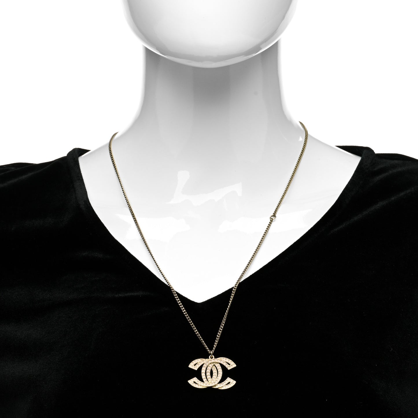 Metal Crystal Baguette CC Pendant Necklace Gold