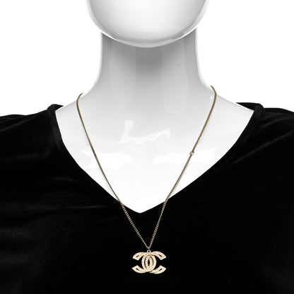 Chanel Metal Crystal Baguette CC Pendant Necklace Gold 2 of 5