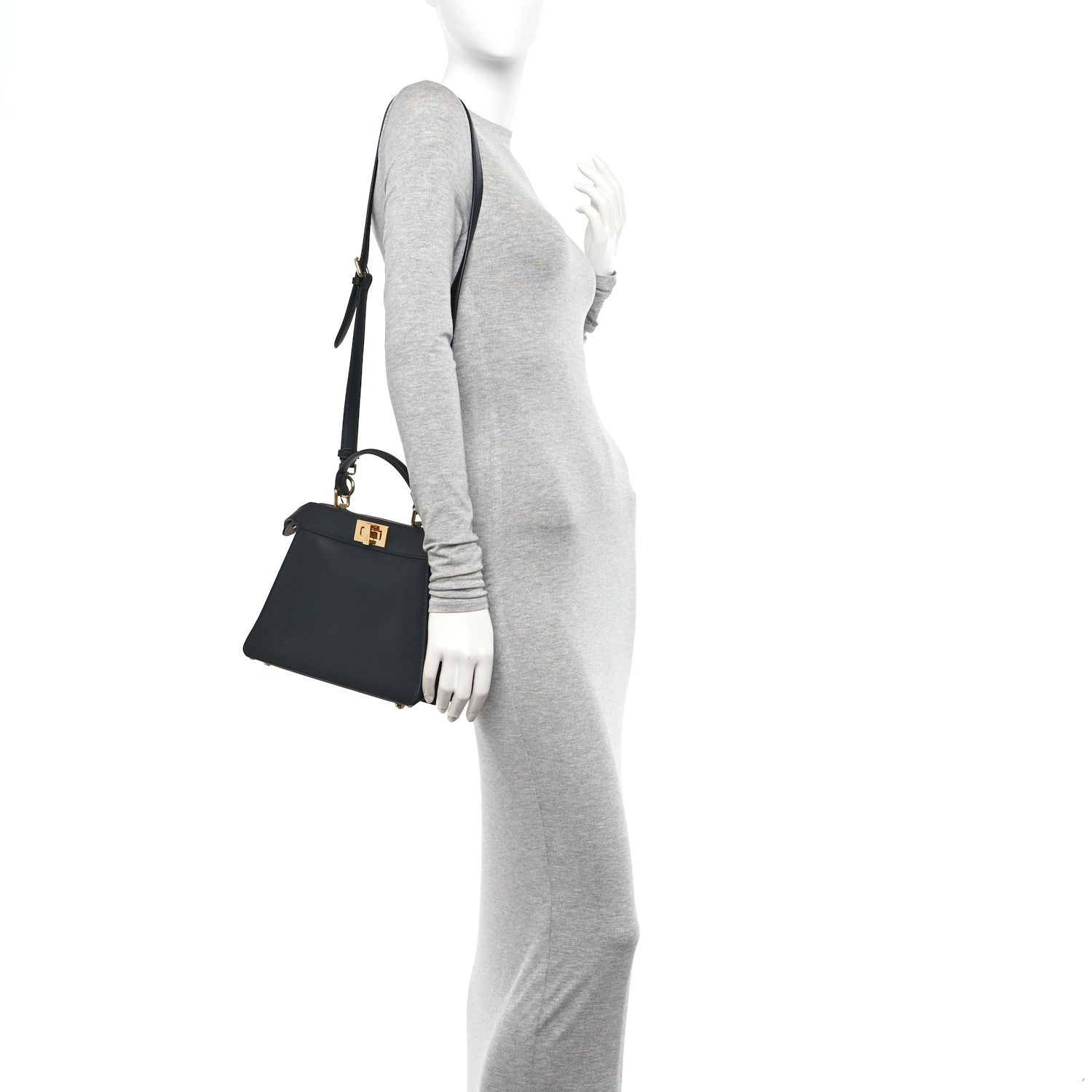 Fendi Vitello Seta Nappa Bi-Color Small Peekaboo I SEE U Satchel Black Light Rose Tortora 2 of 9