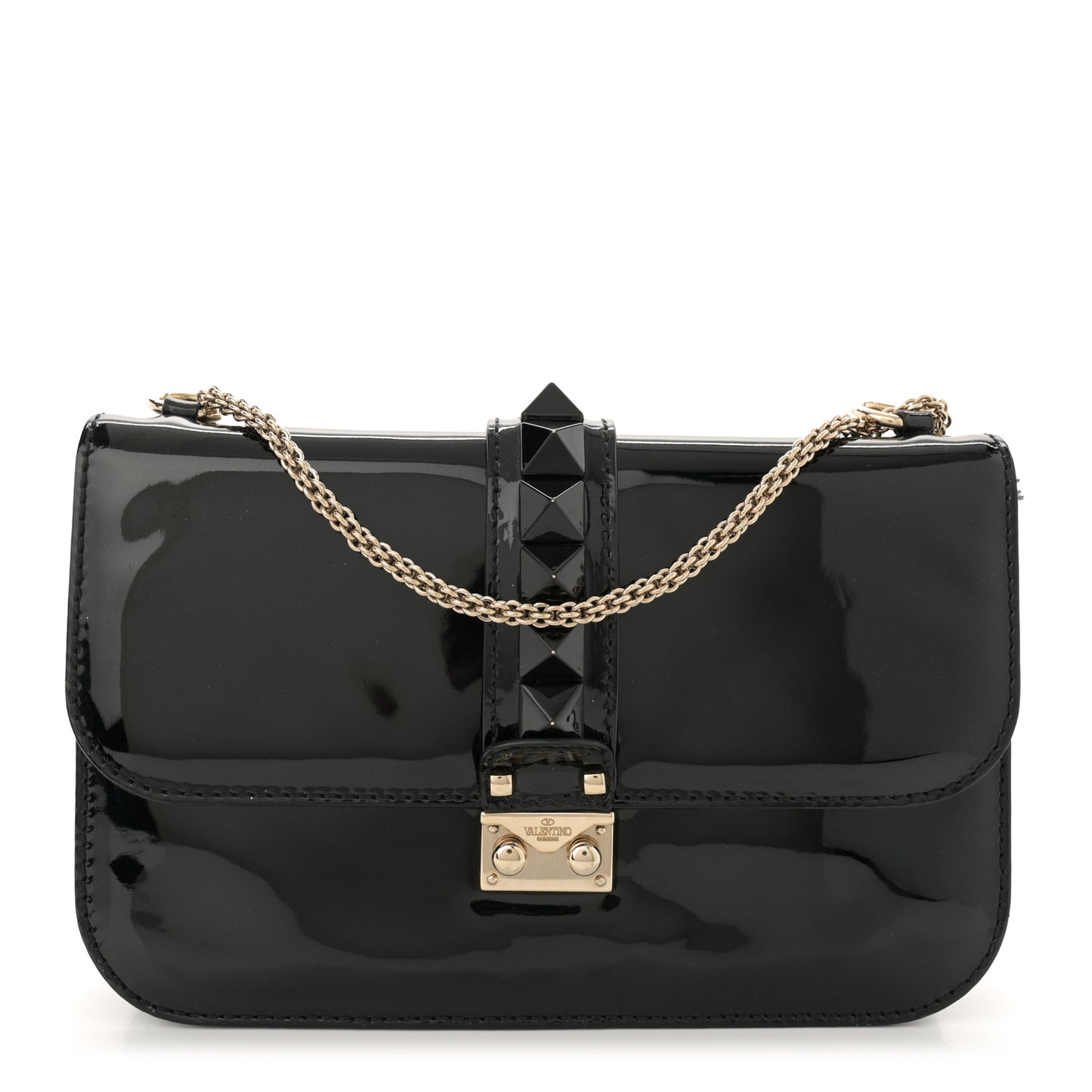 Patent Medium Glam Lock Rockstud Flap Black