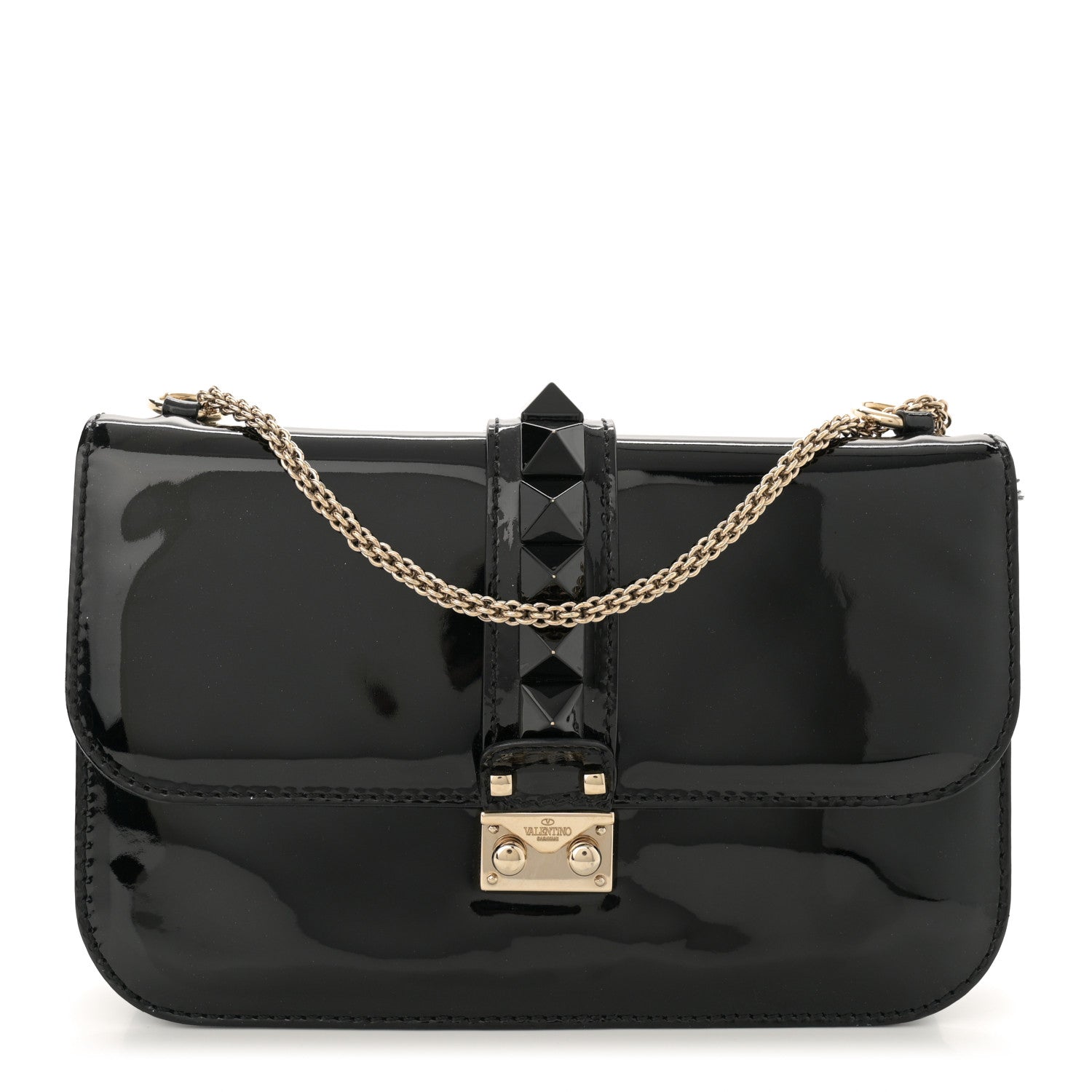 Valentino Garavani Patent Medium Glam Lock Rockstud Flap Black 1 of 12
