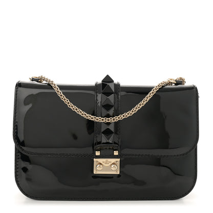 Valentino Garavani Patent Medium Glam Lock Rockstud Flap Black 1 of 12
