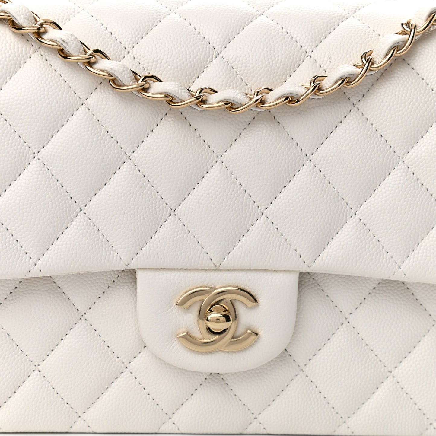 Caviar Quilted Medium Double Flap White